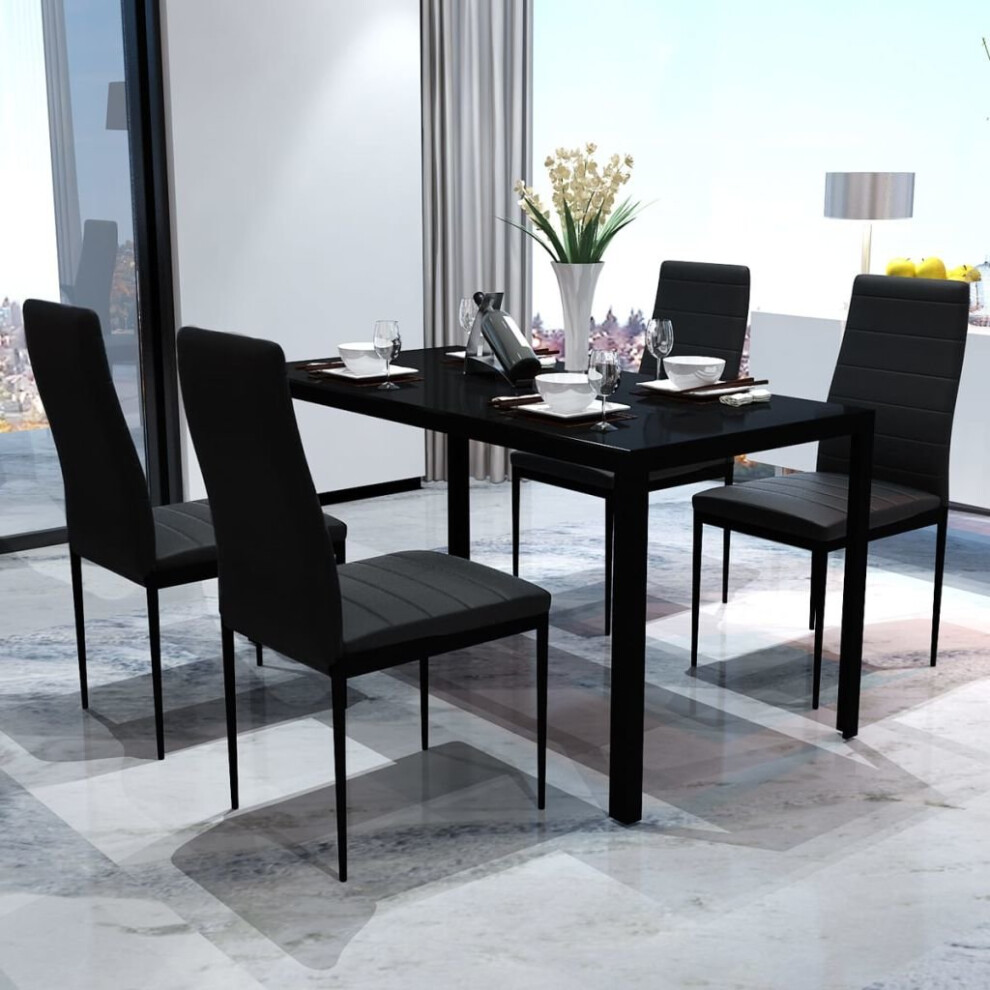 vidaXL Contemporary Dining Table & Chairs | Black 5-Piece Dining Set