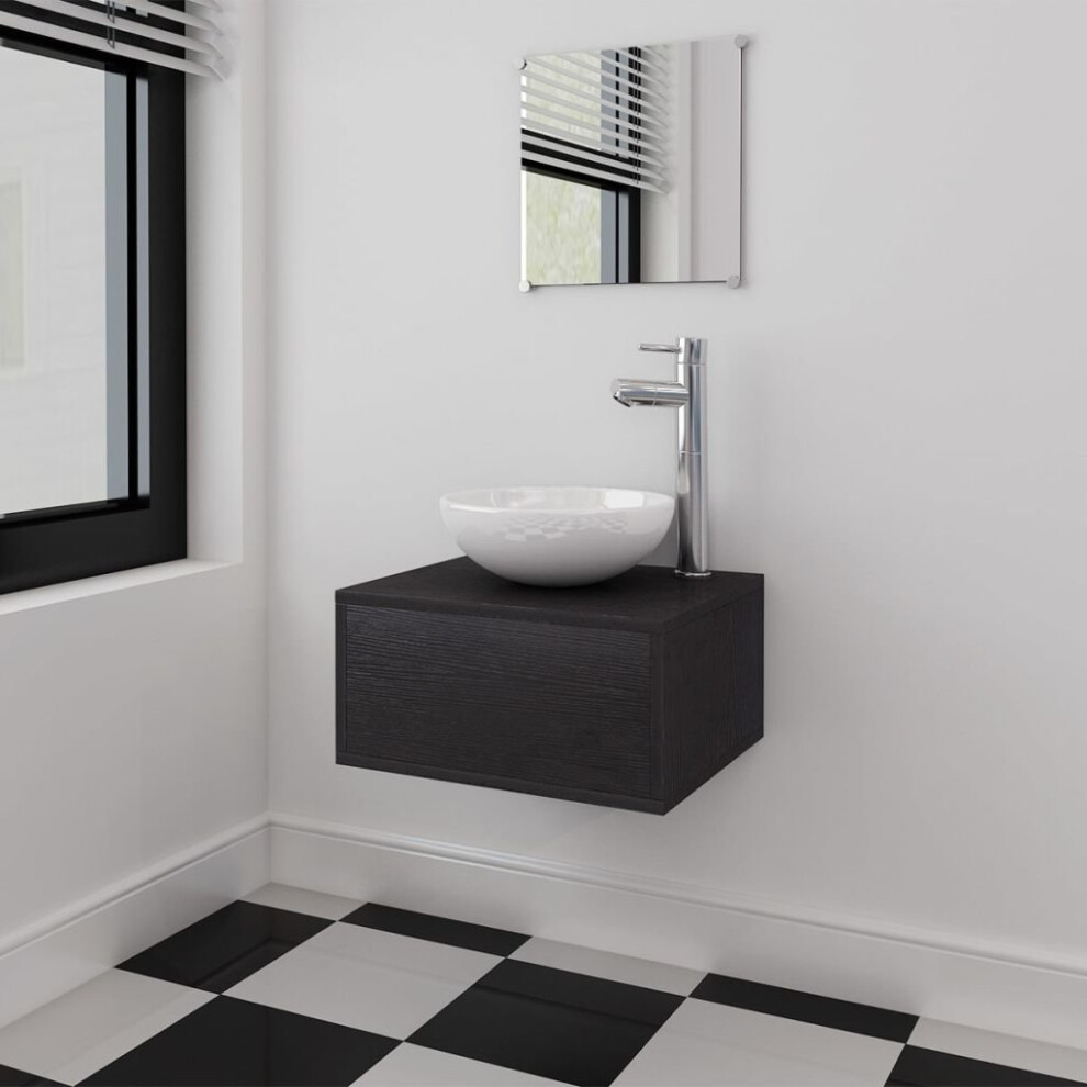 vidaXL Bathroom Furniture Set 4 Piece with Basin with Tap Black Home Cabinet