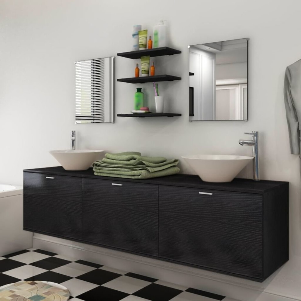 vidaXL Bathroom Furniture Set 10 Piece with Basin with Tap Black Home Cabinet