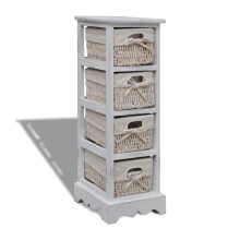 vidaXL Wooden Storage Rack 4 Weaving Baskets White Drawer Cabint Shelving Unit