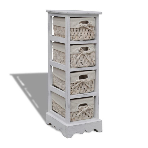 VidaXL vidaXL Wooden Storage Rack 4 Weaving Baskets White Drawer Cabint Shelving Unit