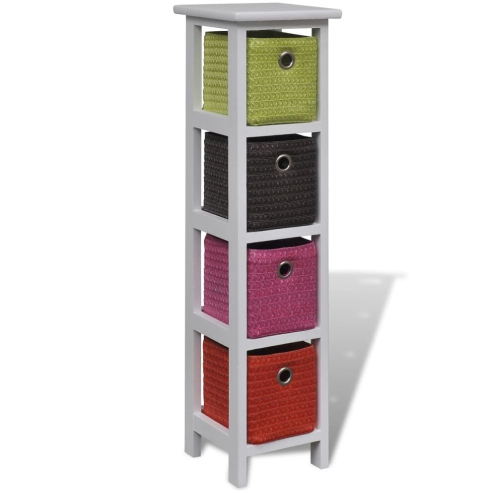 vidaXL Storage Rack with Multi-colour Baskets Paulownia Wood Drawer Shelving