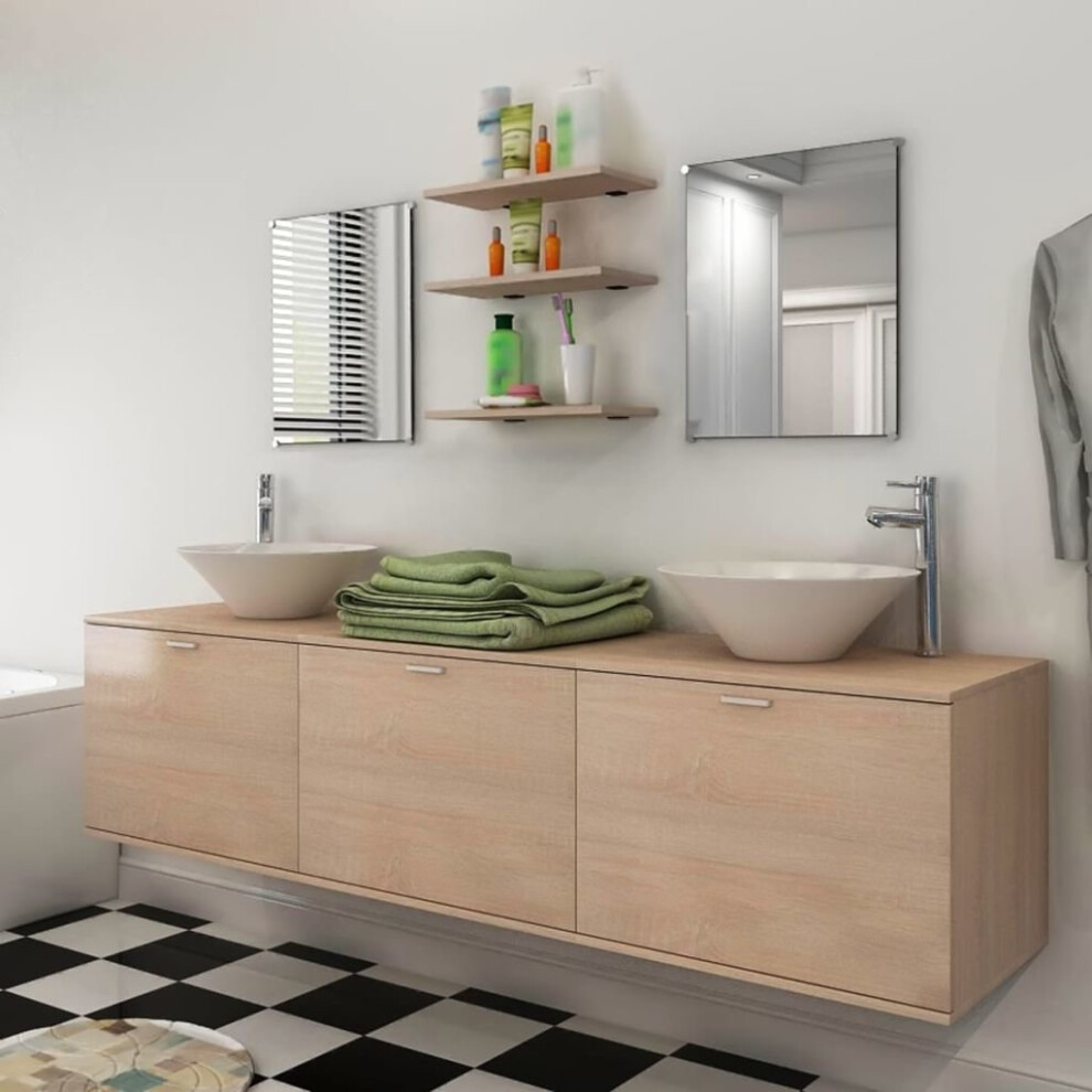 Vidaxl Bathroom Furniture Set 10 Piece With Basin With Tap Beige Home Cabinet