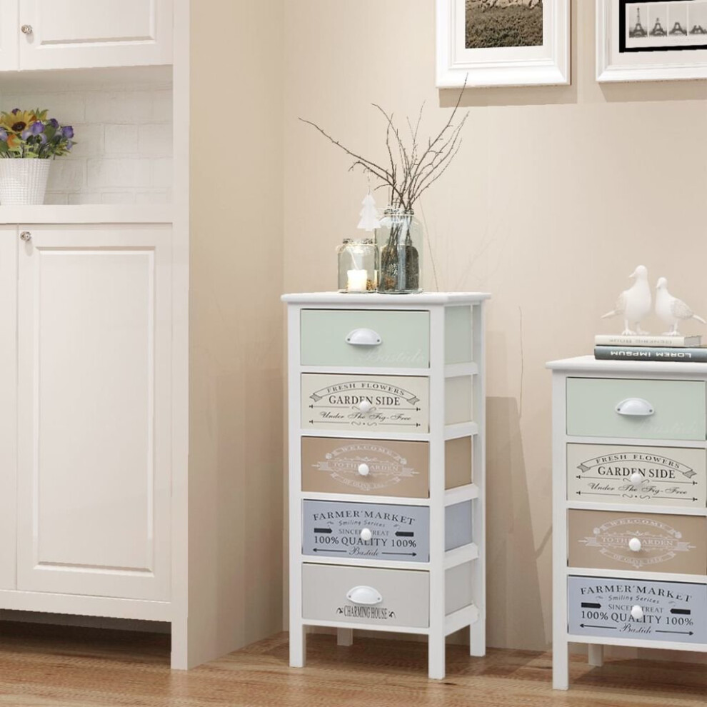 vidaXL French Storage Cabinet 5 Drawers Wood Home Corner Cupboard Hall Chest