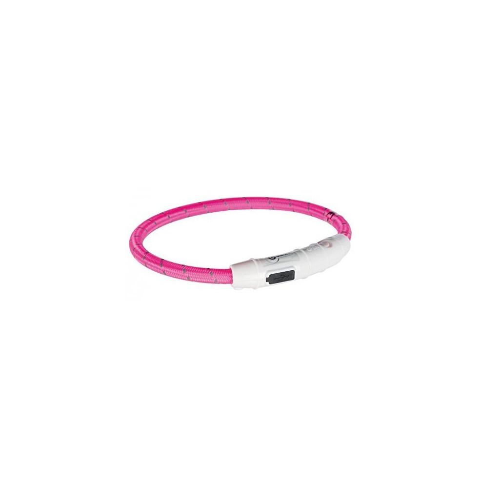 Trixie Flash Light Ring - Dog Safety Collar - Usb Pink (65cm) - Sizes 3 Up -  usb ring trixie dog light sizes collar 3 pink flash up flashing