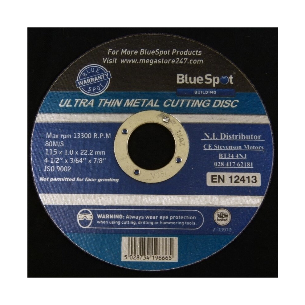 Bluespot - Angle Grinder Discs - Ultra Thin 1mm Metal Cutter - Dia 115mm - 100Pc