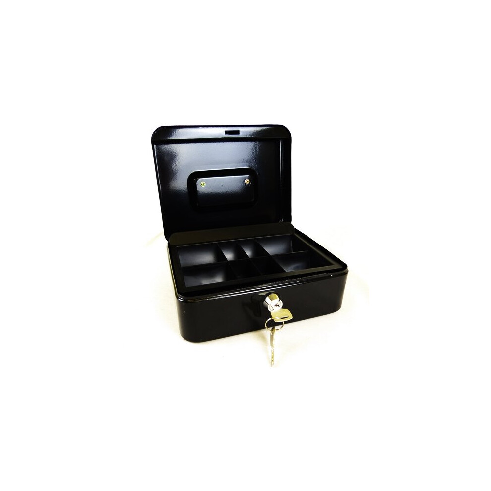 Hyfive 8" Black Steel Petty Cash Box Money Holder Security Safe With Keys & Tray