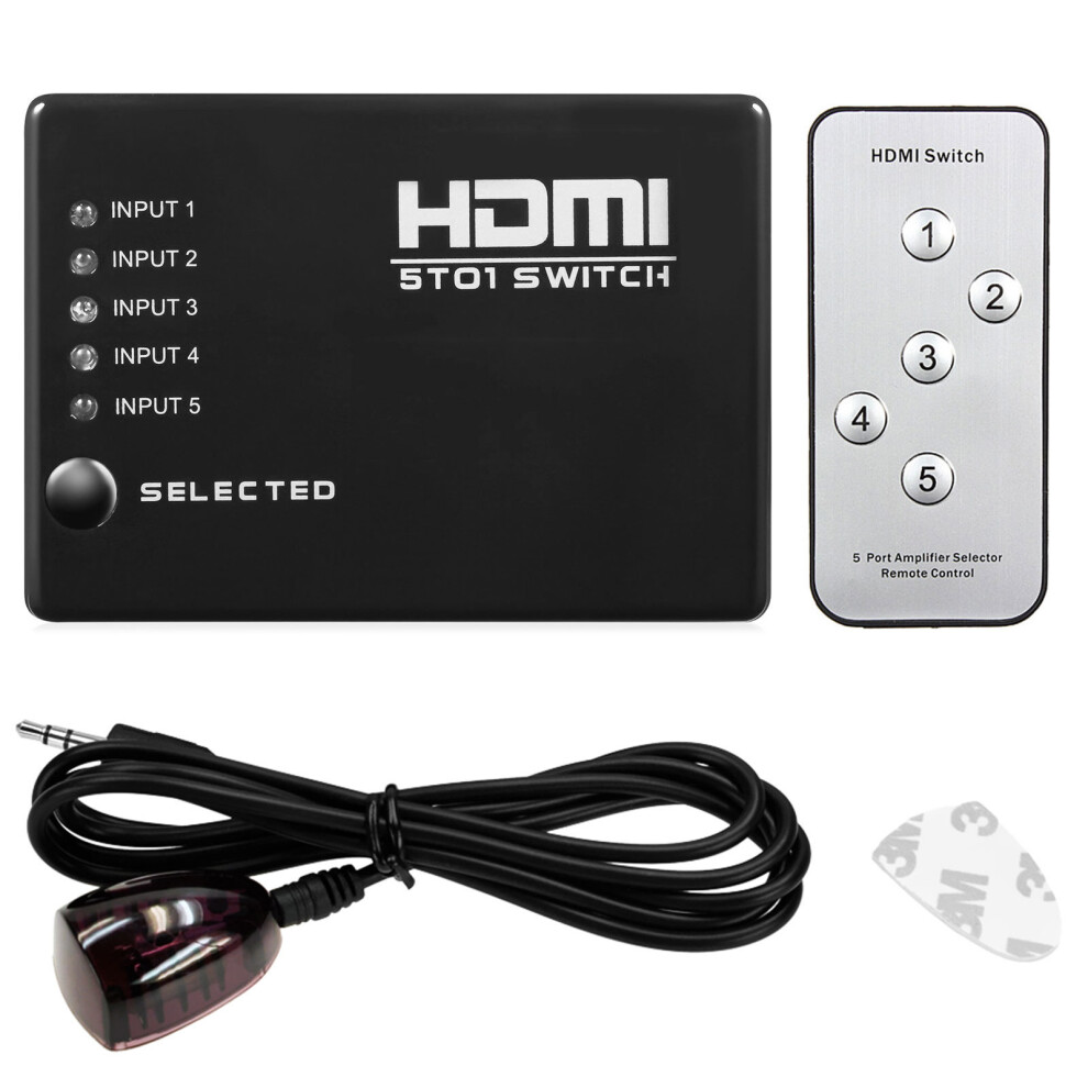 5 Port 1080P Video Hdmi Switcher Splitter For Hdtv Dvd Ps3 Ir Remote 5081950166829