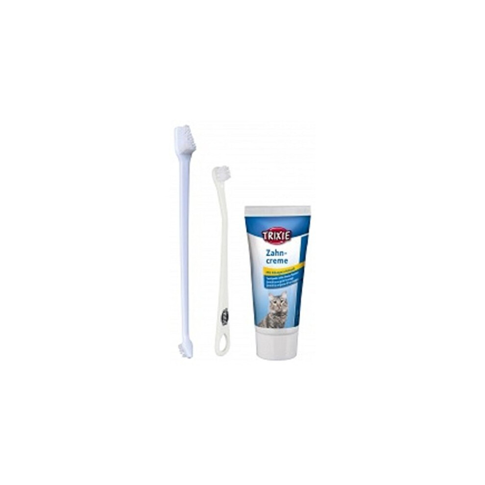 Trixie 25620 cat Dental Care Kit – pack Of 1 - Toothpaste Cat Cheese 2 -  toothpaste cat dental cheese 2 toothbrushes 3 different heads trixie