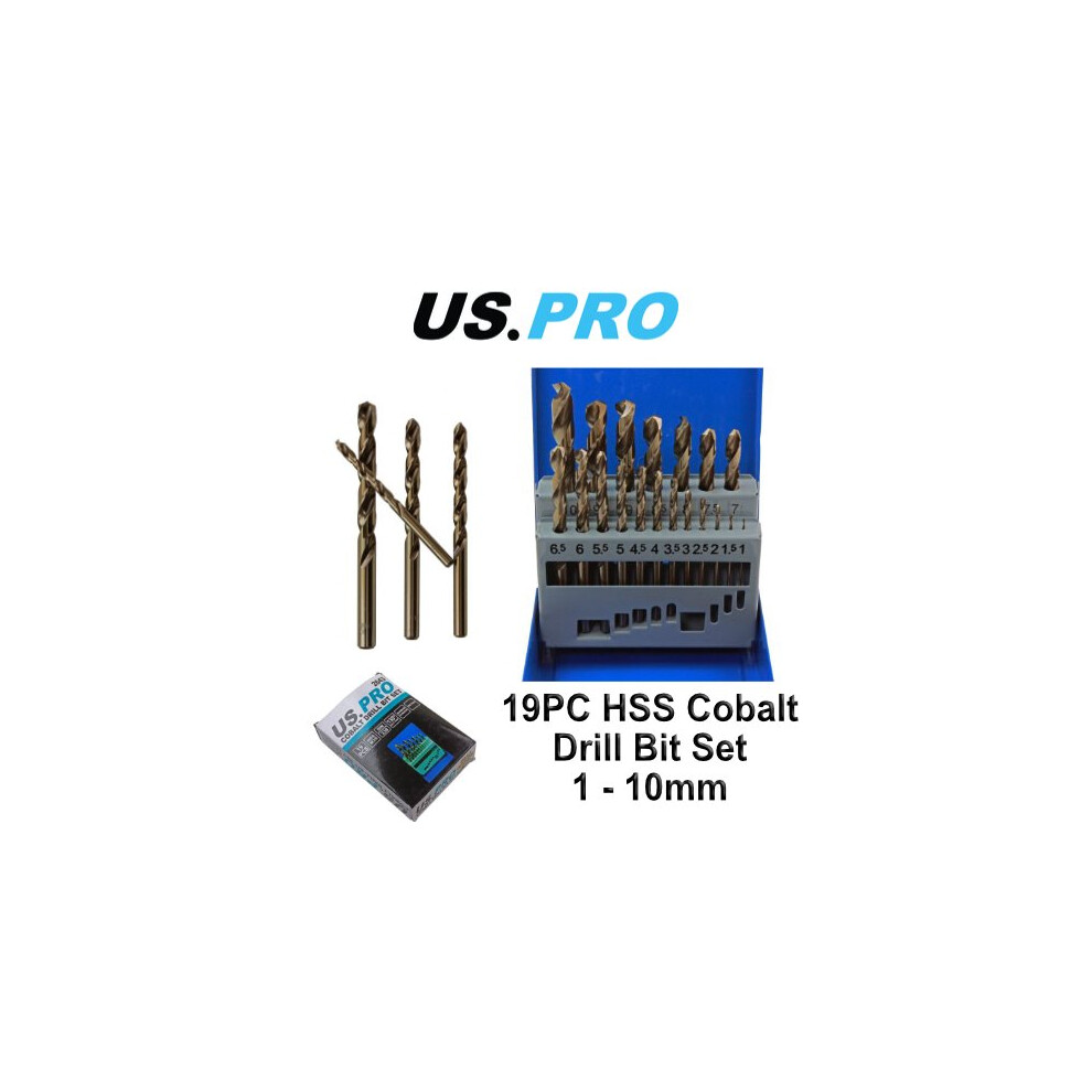 US PRO 19pc HSS Cobalt Metric Drill Bit Set 1 - 10mm 2643