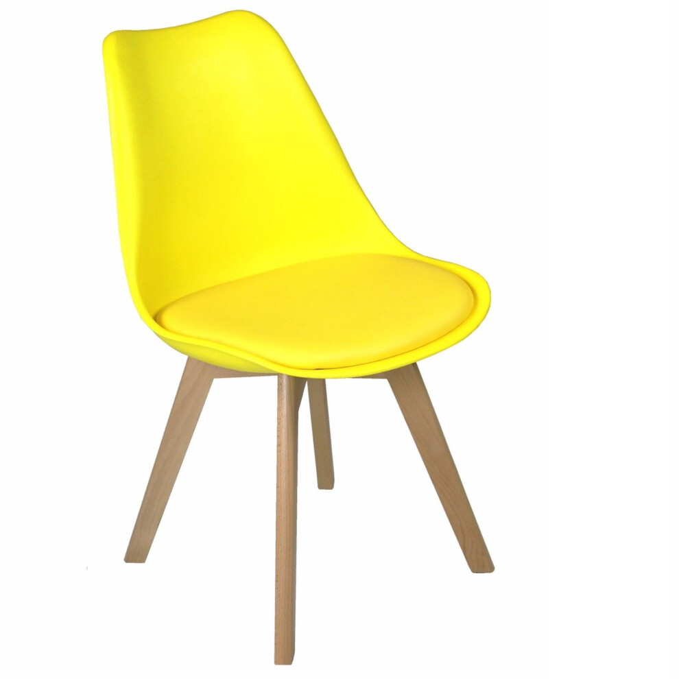 (Yellow) 2 x Charles Jacobs Dining Chairs Beech Wood Legs Tulip Design Furniture Set