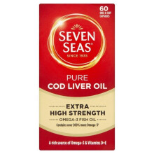 Seven Seas Pure Cod Liver Oil Extra High Strength 60 Capsules – 400mg Omega-3 + Vitamins D & E, Supports Joint Mobility