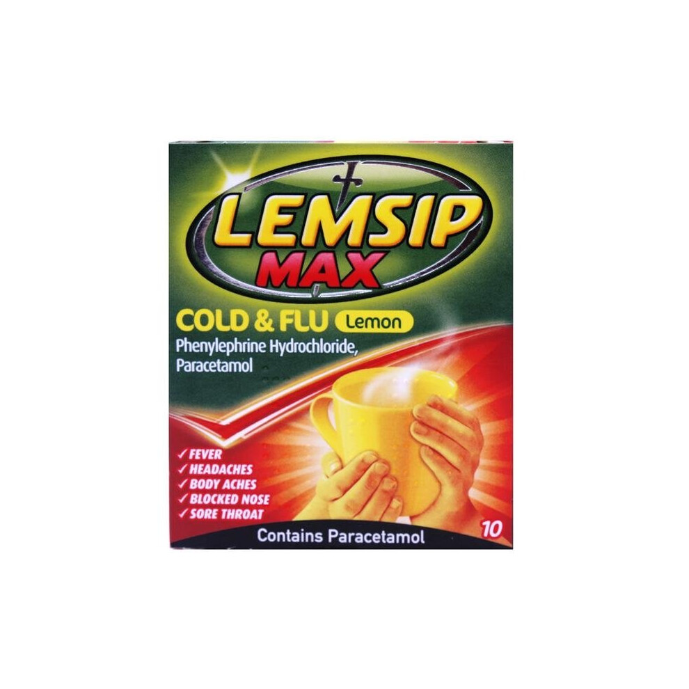 LEMSIP MAX COLD & FLU LEMON HOT DRINK 10 SACHETS