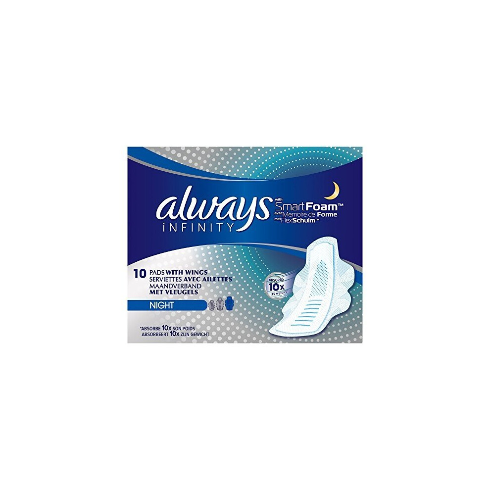 Always Infinity Night Sanitary Towels With Wings 10 Pads