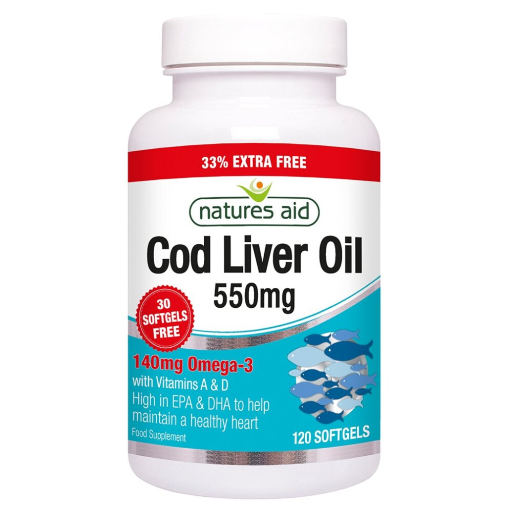 Natures Aid Cod Liver Oil 550mg 90 Softgels + 33% Extra Free