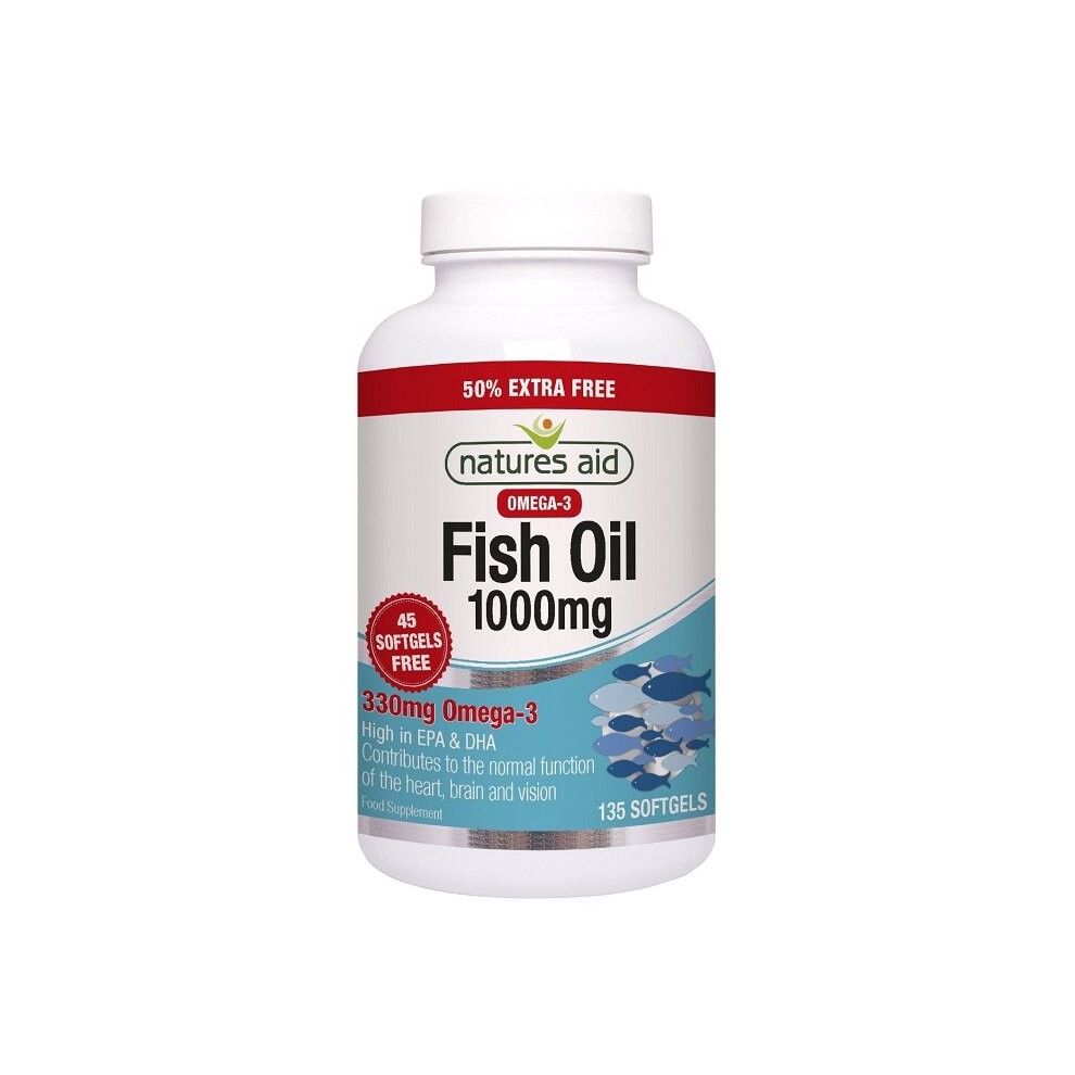 Natures Aid Omega-3 Fish Oil 1000mg 90 Softgels + 50% Extra Free