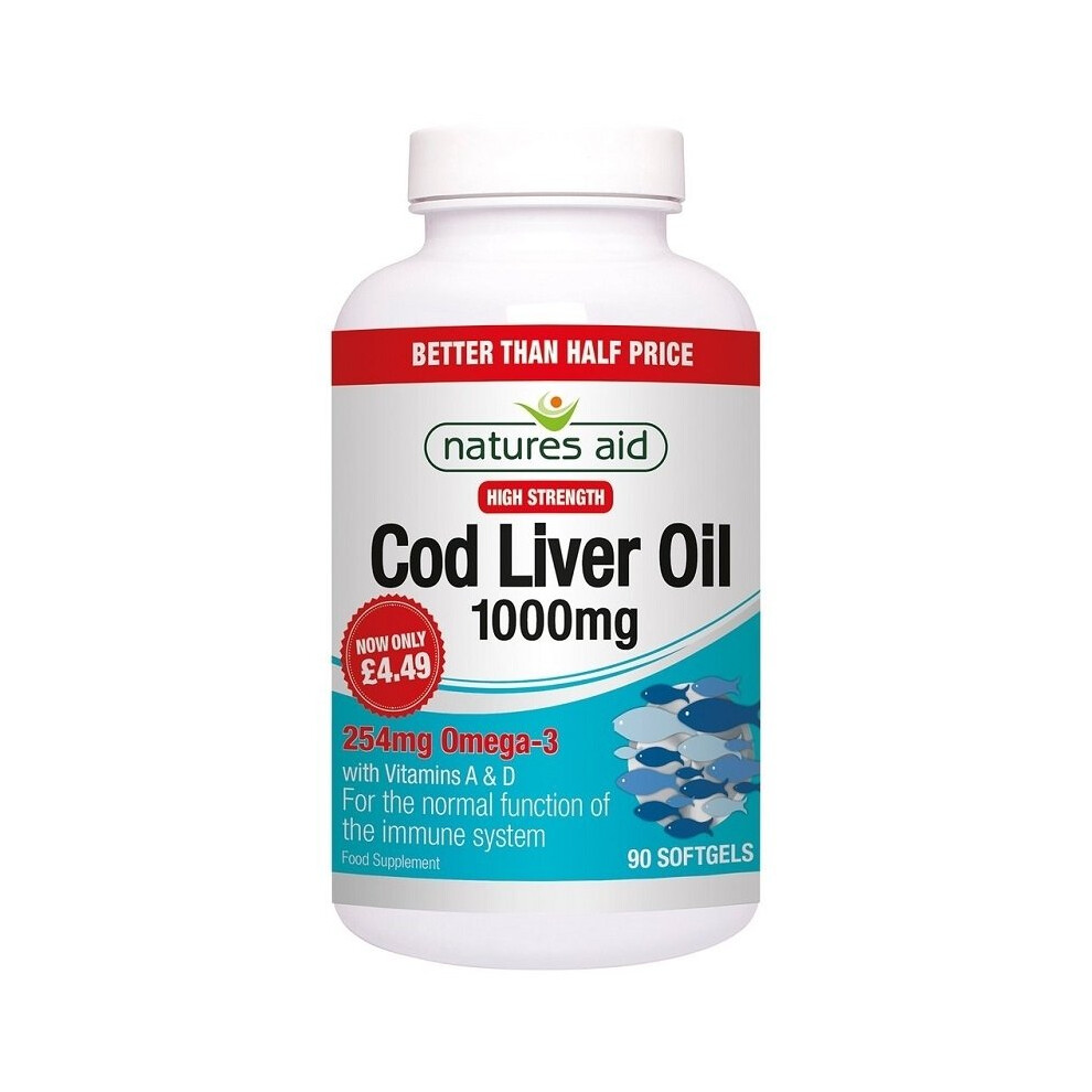 Natures Aid Cod Liver Oil 1000mg High Strength 90 Softgels