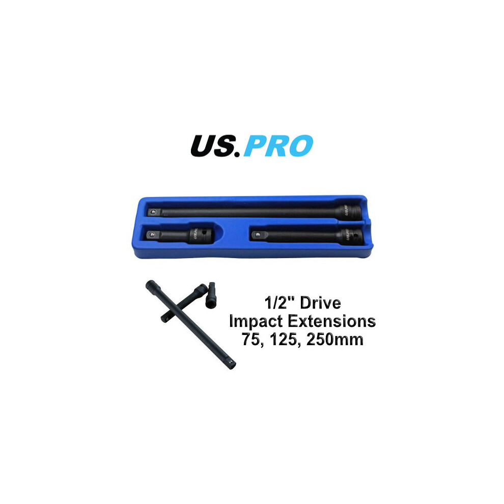 US PRO 3PC 1/2" DR Impact Extension Bar Set 75, 125, 250mm 2086