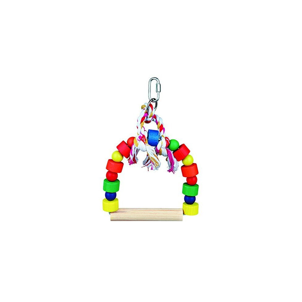 Swing Arc Coloured Studs Wood, 13 x 19 cm - Colourful Bird Arch Trixie Cage Toy -  colourful swing bird arch trixie cage toy sizes wooden 2 beaded