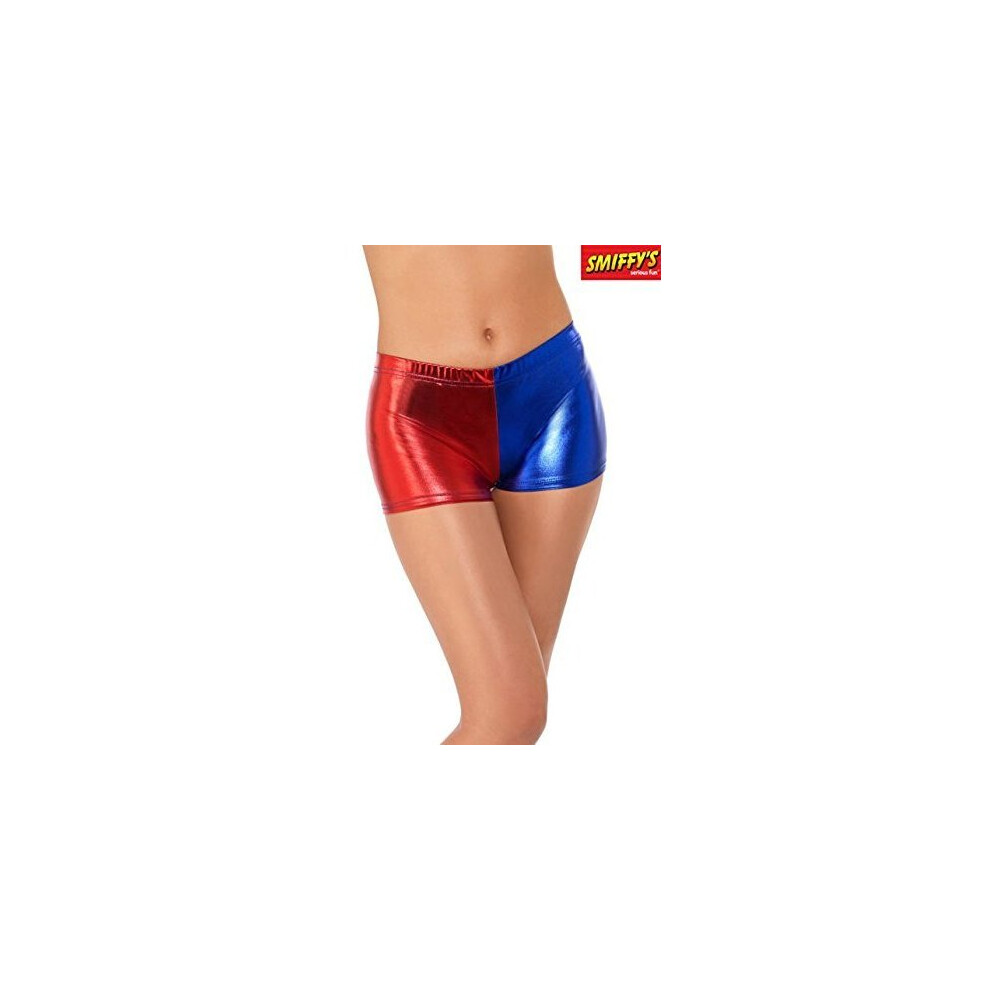 Smiffys 48348l Fever Miss Harlequin Whiplash Shorts, Red/blue, Large, Uk 16-18 -  fever miss harlequin whiplash shorts ladies fancy dress accessory sl