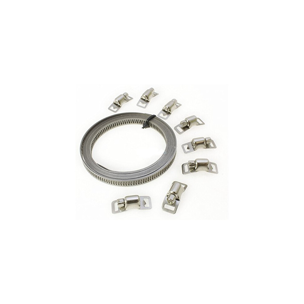 Toolzone 8Pc Stainless Steel Hose Clamp Clip Kit - Clamps Jubilee Pipe Set 3M - Hose Stainless Steel Clamps Jubilee 8Pc Clip Toolzone Pipe Set 3M 5055143912364