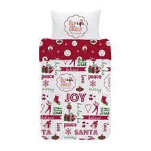 The Elf On The Shelf Joy Duvet Set, Combed Cotton, Multi-colour, Single - Cott - elf shelf cotton duvet single 100 cover christmas bedding set