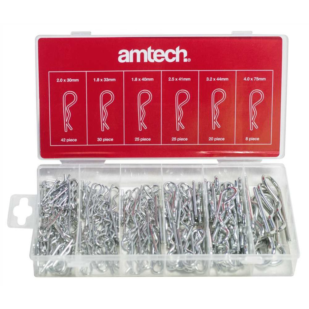 Amtech S6225 Metric R Clip Assortment, Multi-Colour - 150Pc Hai Pin Hitch Lynch - Amtech 150Pc Hair Pin Hitch Clip Lynch Cotter Assortment S6225 5032759048328
