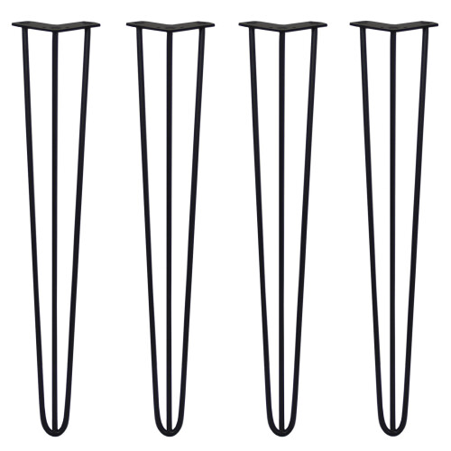(Raw Steel, 12mm) 4 x Hairpin Legs/Hair Pin Legs Set SkiSki Table Legs Chair Steel & Protector Feet