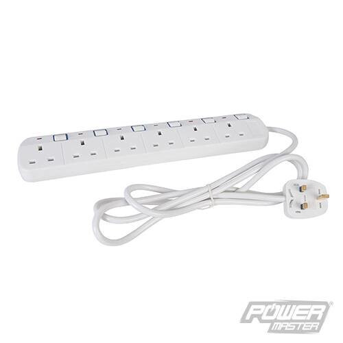 379955: 2m Switched Extension Lead - 6 Socket Gang with Neon Indicator & Individual Switches (13A)