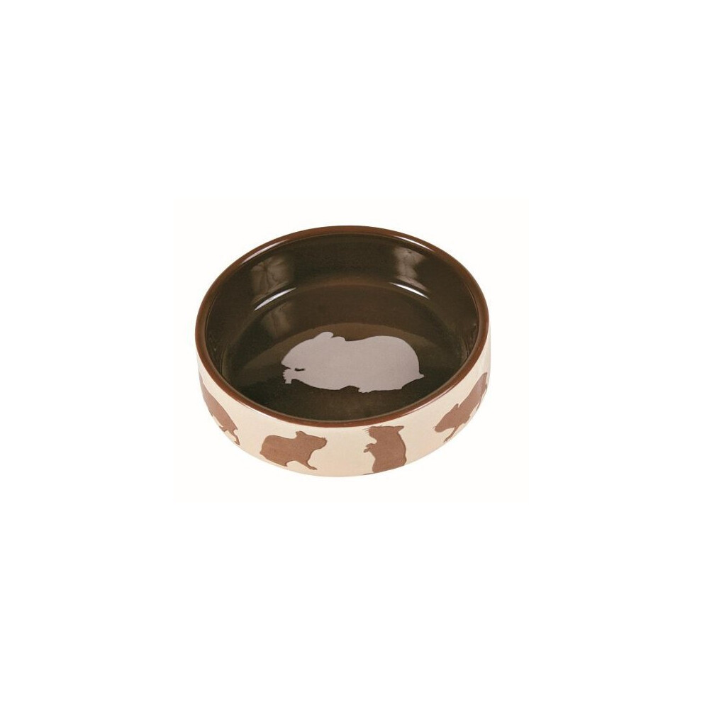 Ceramic Pet Food Bowl With Hamster Motif 80ml 8cm - Trixie Guinea Pig Rabbit -  hamster ceramic bowl trixie guinea pig rabbit pink blue brown food