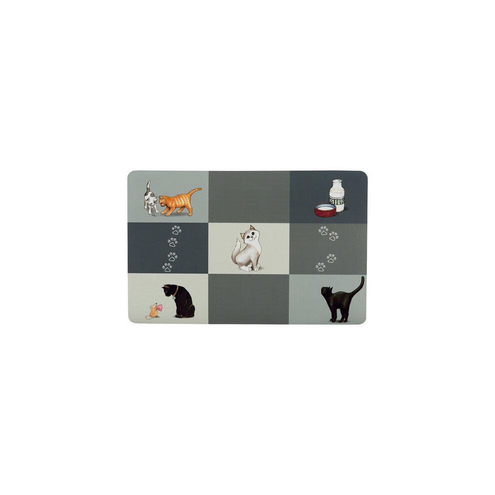 Trixie Patchwork Cat Place Mat, 44 × 28 Cm, - Cats Bowl Mat New - Cats Bowl Mat Patchwork New Grey