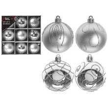 Pack Of 9 - 5cm Silver Christmas Tree Baubles - Glitter Swirl Design - - Snow - snow white shatterproof christmas tree decoration 9 pack 60mm