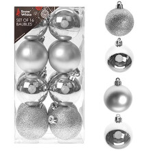 Snow White Shatterproof Christmas Tree Decoration - 16 Pack 50mm Baubles Silver - snow white shatterproof christmas tree decoration 16 pack 50mm
