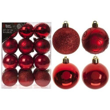 24x Red 6cm 'christmas' Tree Baubles- Glitter, Shiny, Swirl- (snow White - Pack -  pack 24 lovely red coloured 6cm christmas tree bauble decorations