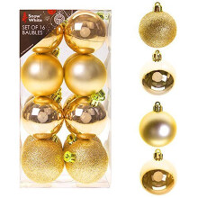 Snow White Shatterproof Christmas Tree Decoration - 16 Pack 50mm Baubles Gold - snow white shatterproof christmas tree decoration 16 pack 50mm