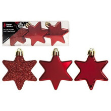 Pack Of 9 - 6cm Red Star Baubles - Shiny Matte & Glitter Design - Christmas - -  pack 9 6cm red star baubles shiny matte glitter design christmas tree