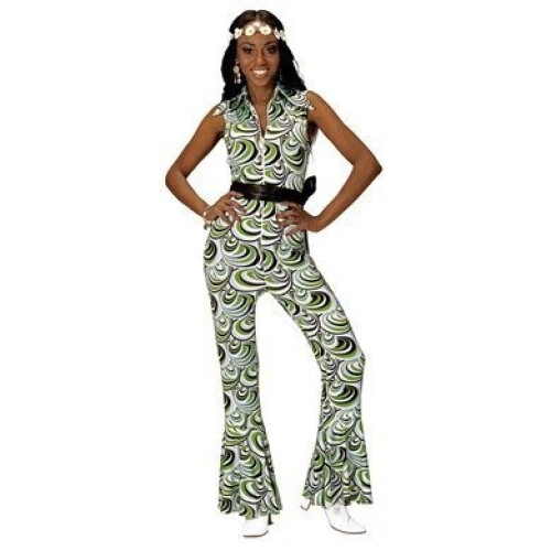 Groovy 70's Lady Jumpsuit Waves Large For Fancy Dress Costume