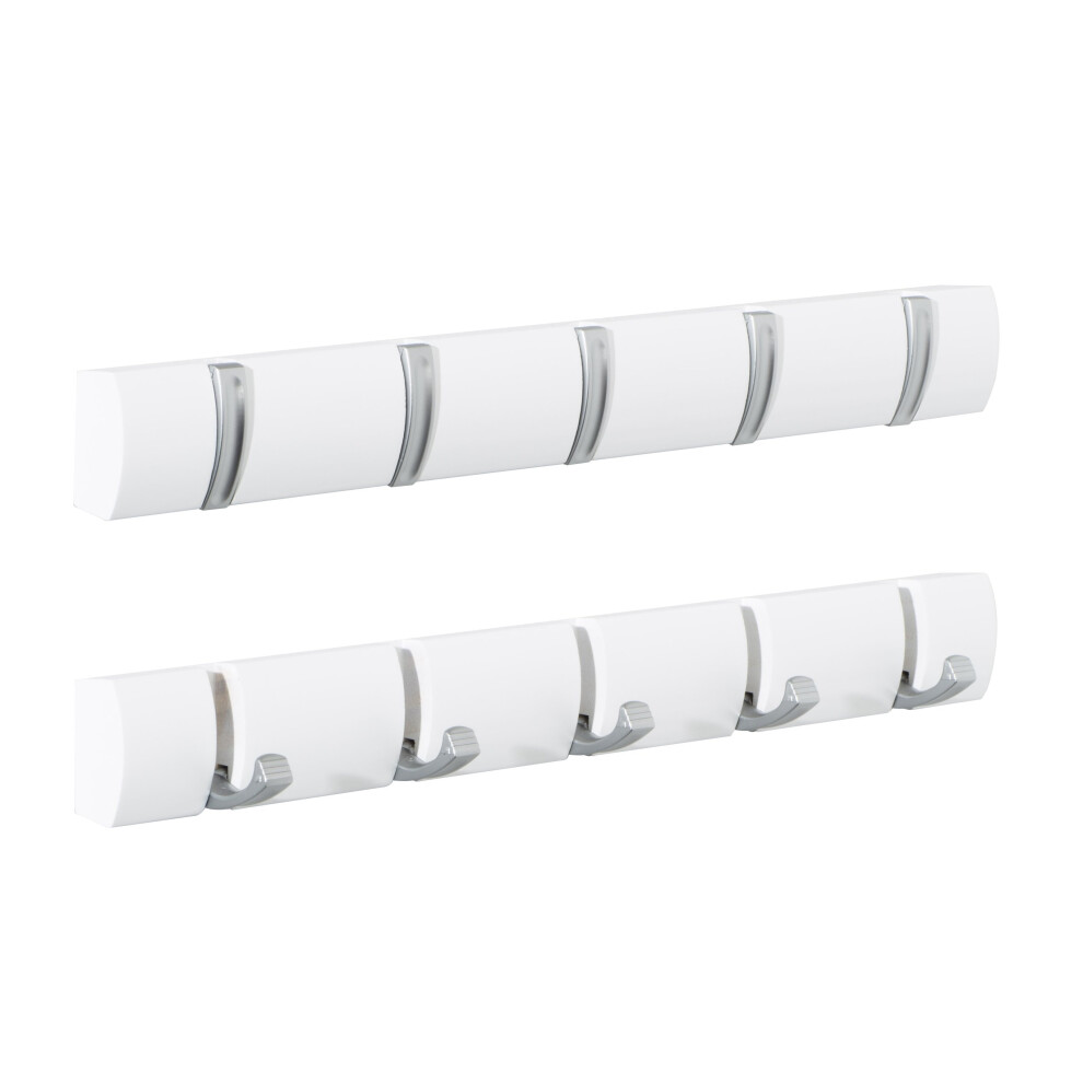 5pc Concealed Coat Hook Board | White Folding Hook Rack
