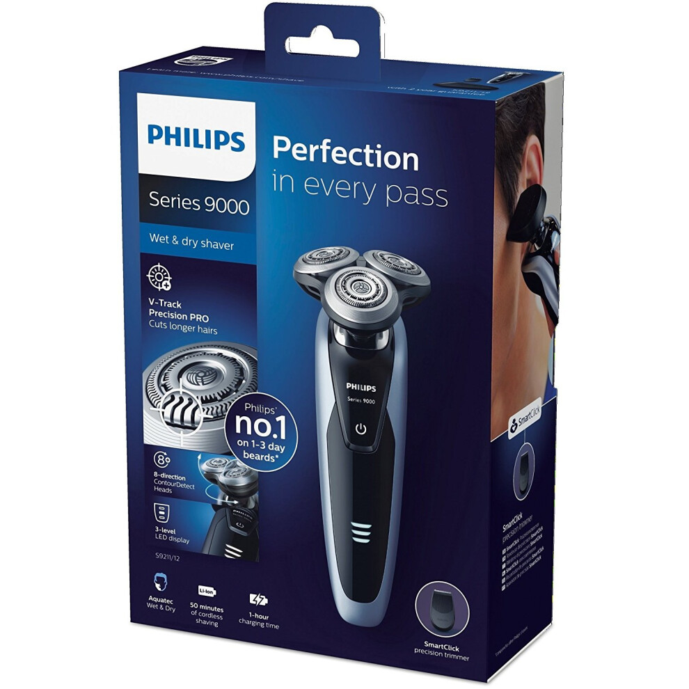 Philips Series 9000 Wet & Dry Men's Electric Shaver with Precision Trimmer (UK 2-Pin Bathroom Plug) - S9211/12