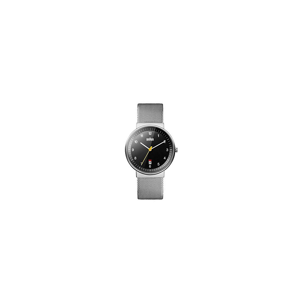 (Black) Braun Mens 3-Hand with Date Analogue Quartz Watch, Black Dial and Steel Milanese Mesh Strap, 40mm Stainless Steel Case, model BN0032BKSLMHG.