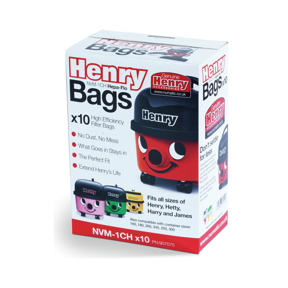 Genuine Henry Pack Of 10 Dustbags - NVM1CH - Henry, Hetty, Basil, Harry, James 160 - 300 Tubs