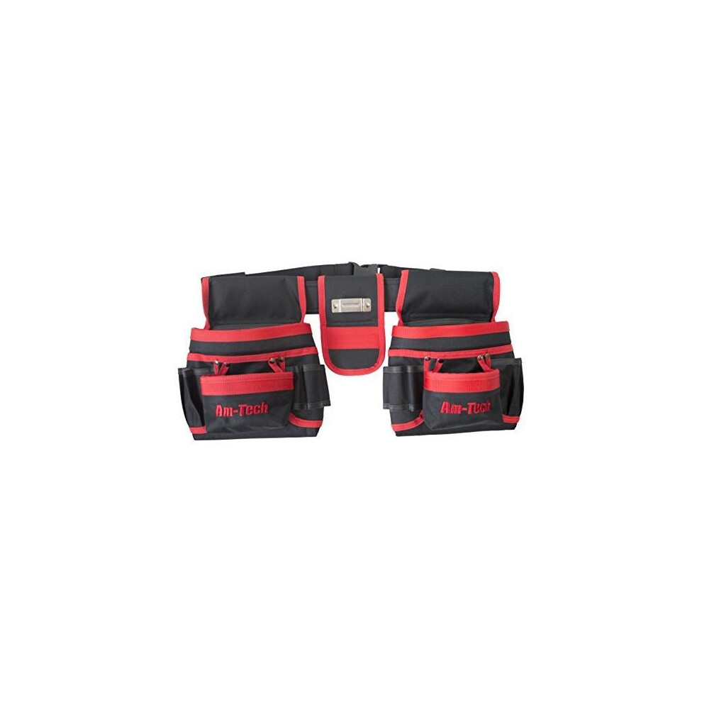 Double Tool And Nail Pouch - 20 Belt Tape Hammer Storage Holder Pockets Amtech - Double Tool Nail Pouch 20 Belt Tape Hammer Storage Holder Pockets 5032759043668
