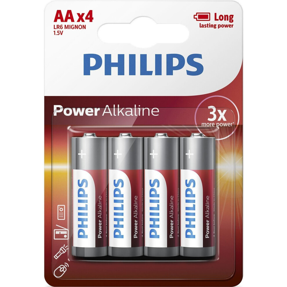 Lr6 Aa Size Powerlife X 4: - Philips 4 Pack Batteries Alkaline Power Long -  philips aa 4 pack batteries alkaline power lr6 long lasting toy extra