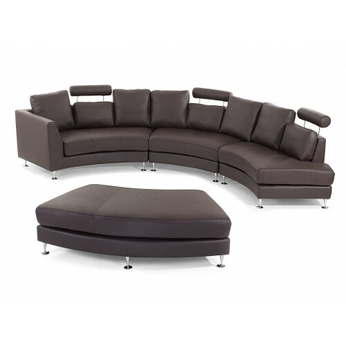 Beliani Modern Round Sectional Sofa in Leather - ROTUNDE Brown 1