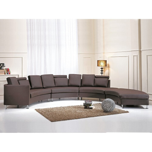 Beliani Modern Round Sectional Sofa in Leather - ROTUNDE Brown