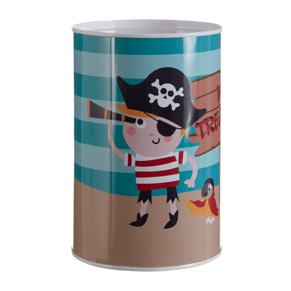 Pirate Round Money Tin, Sturdy and Secure Tin Money Box, Sealed Money Tin for Kids, Money Saving Tin