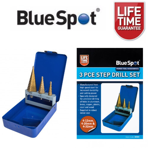BlueSpot BlueSpot 3 Piece Titanium Coated Step Drill Bit Set 4 - 32mm 20504