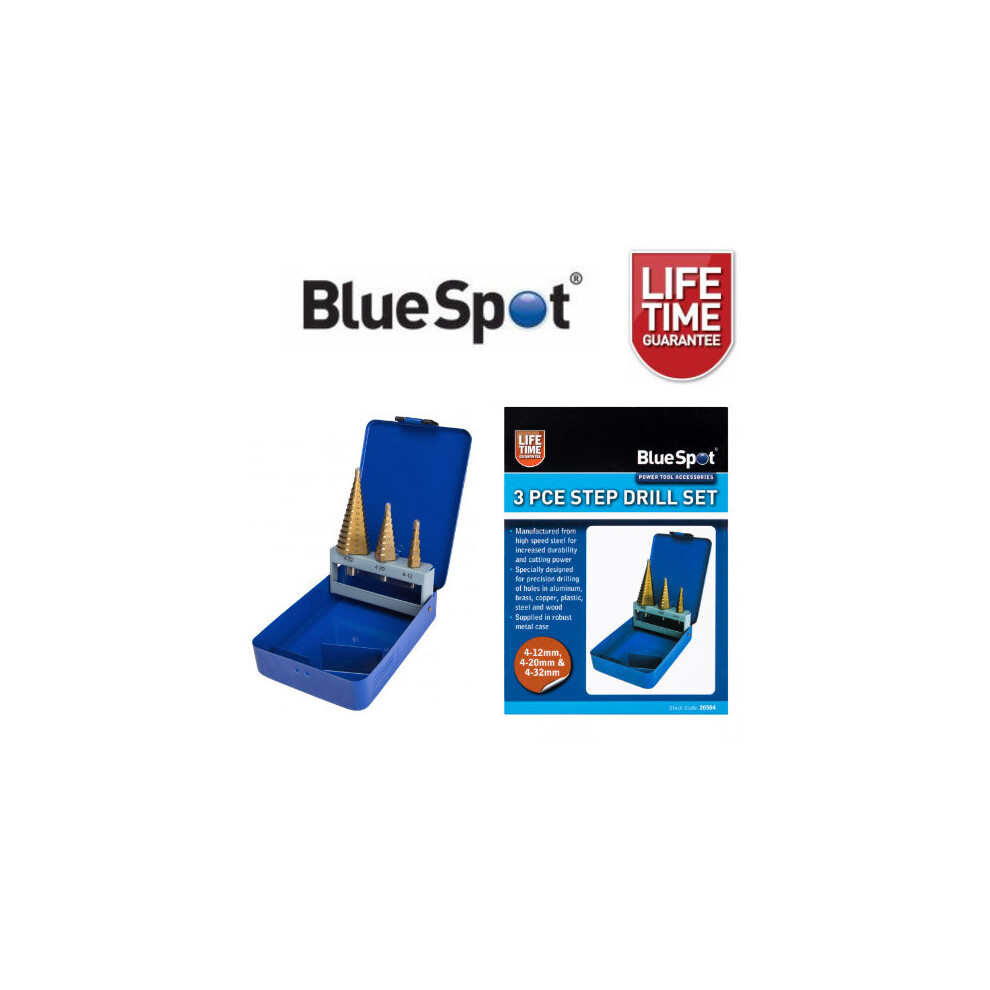 BlueSpot 3 Piece Titanium Coated Step Drill Bit Set 4 - 32mm 20504