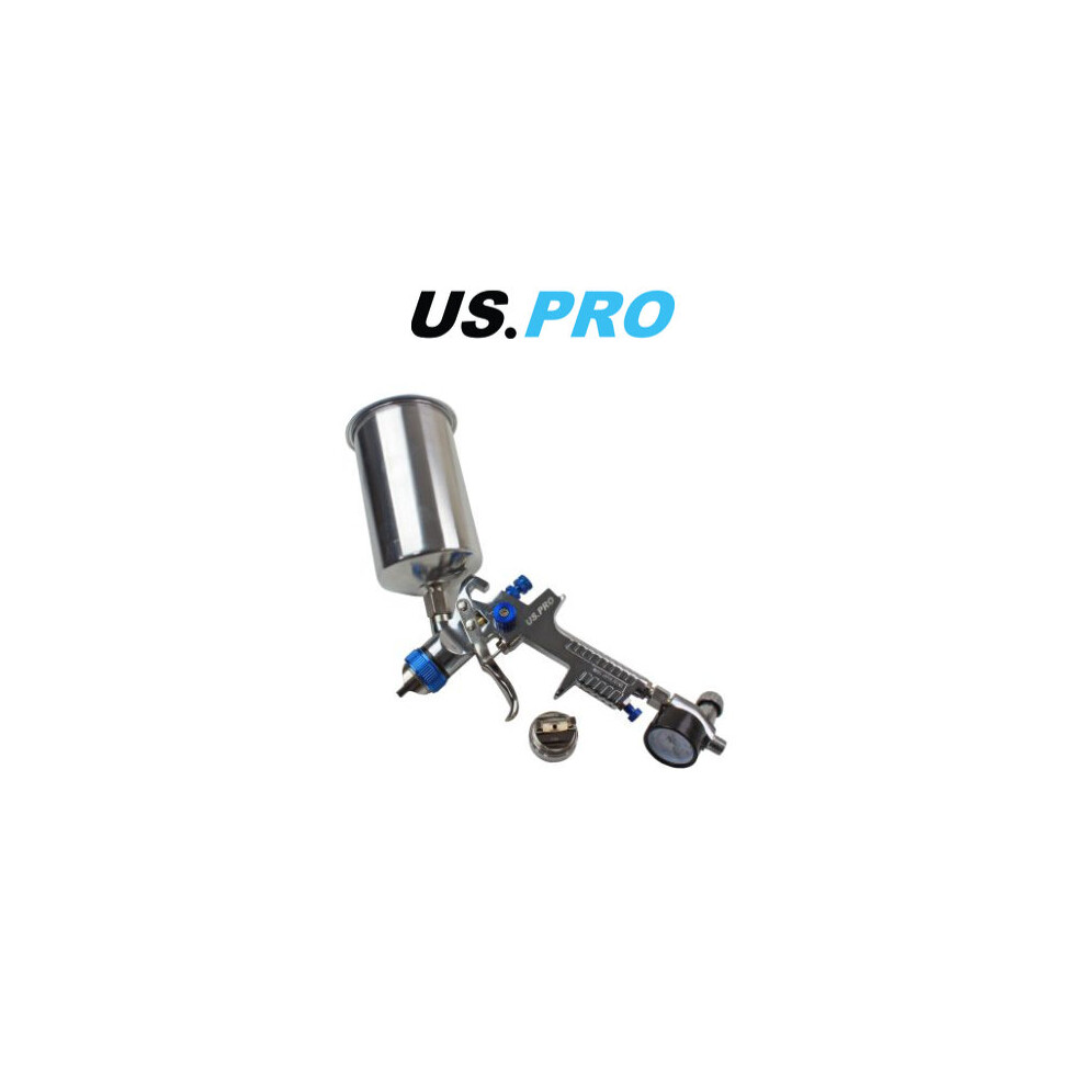 US PRO HVLP Spray Gun With Regulator 2 Nozzels 1.4 & 2.0mm 1000ml Cup