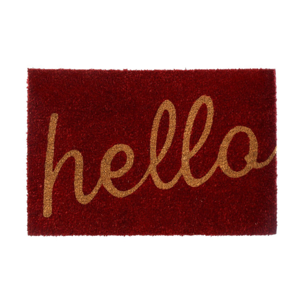 Hello Doormat, PVC Backed Coir, Red